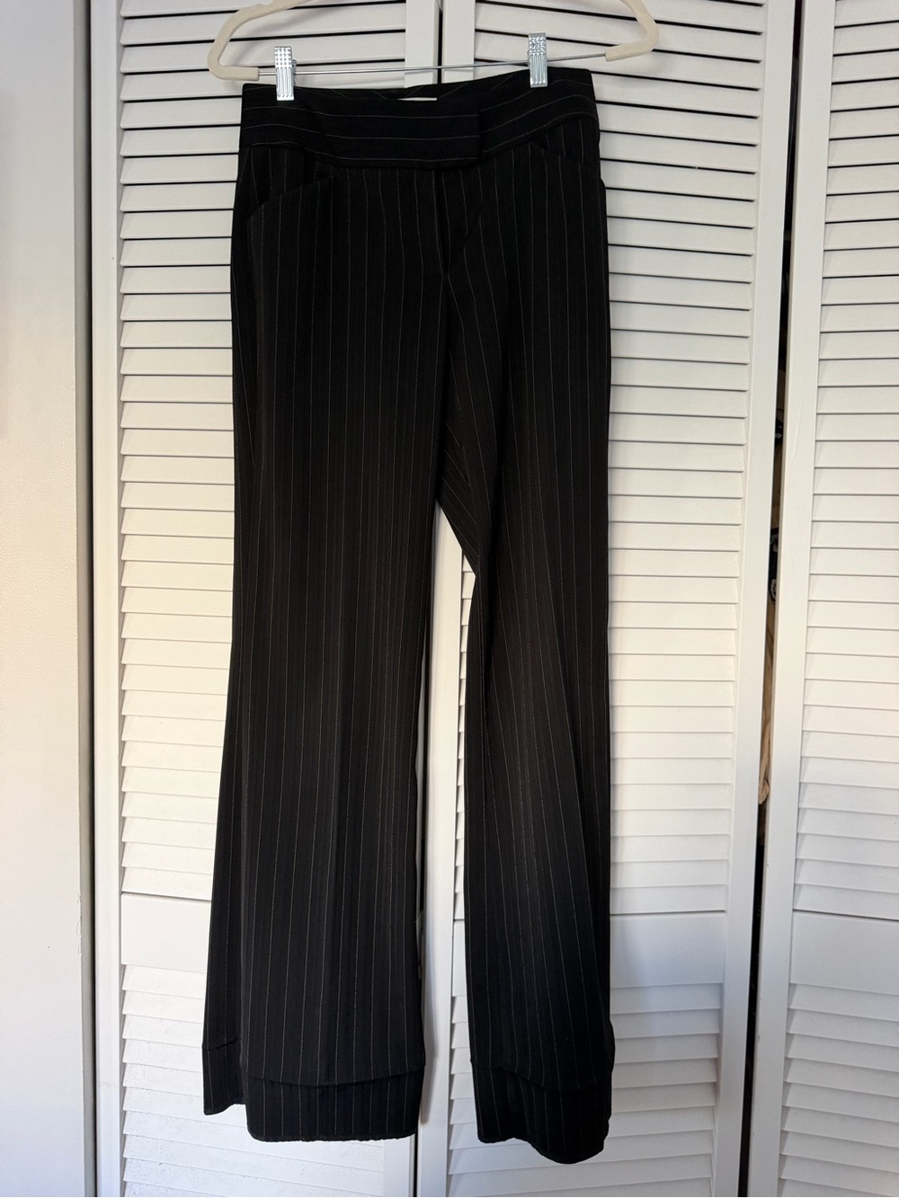 Black Pinstripe Wide-Leg Dress Pants